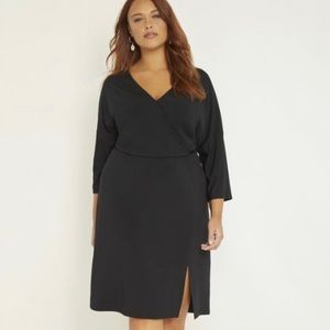 NEW! Eloquii Surplice Bodice Side Slit 3/4 Sleeve Dress in Black Plus Size 22